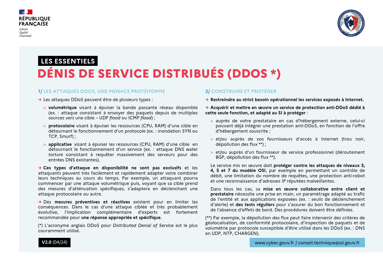 Les essentiels<br>Dénis de service distribués (DDOS)