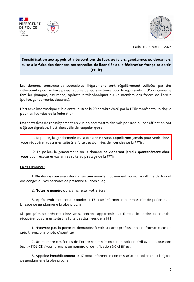 Communiqué de la Préfecture de Police